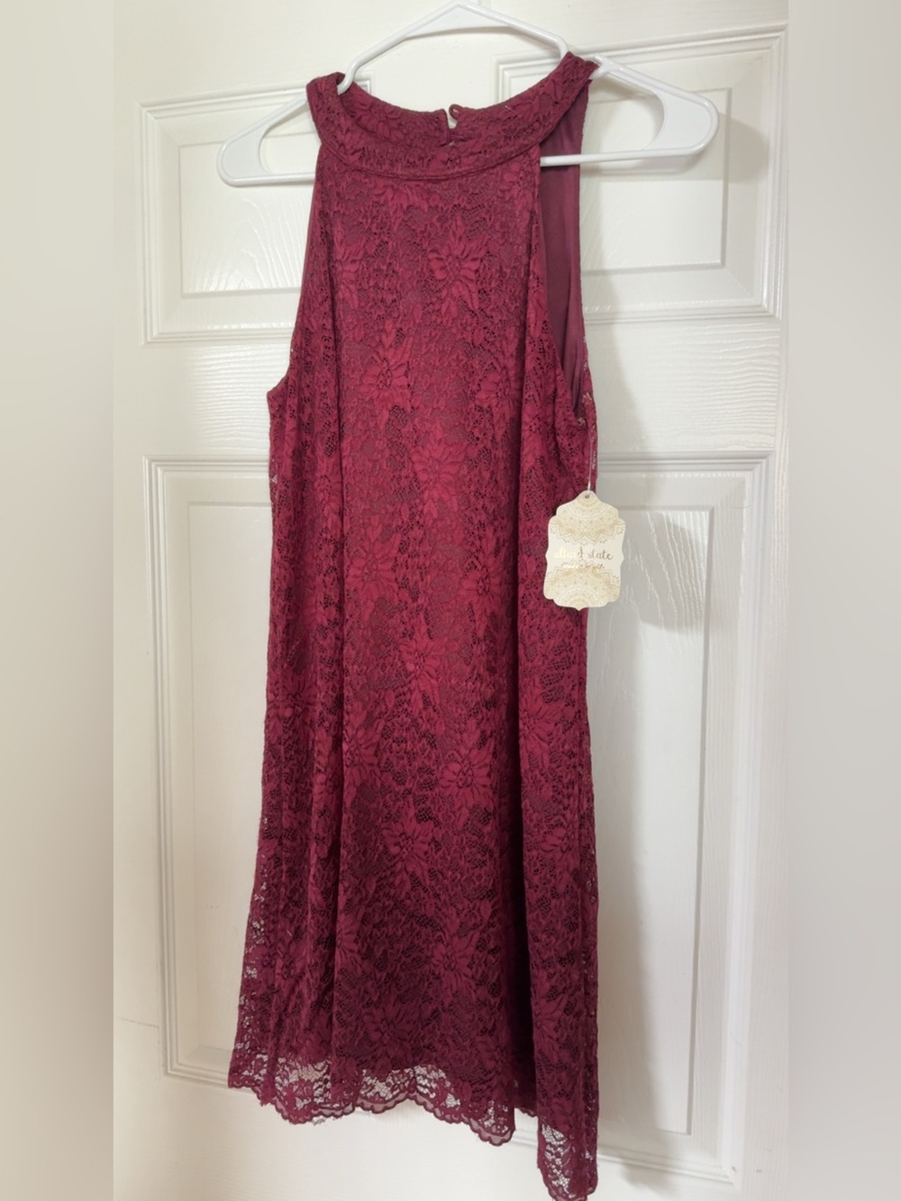 Altar'd State Sleeveless Lace Shift Dress in Wine